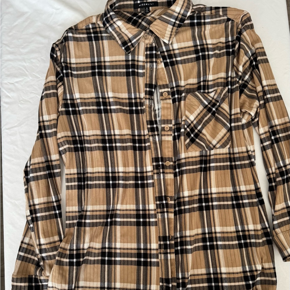 Miss Lili Tan and Black Plaid Women's Shirt